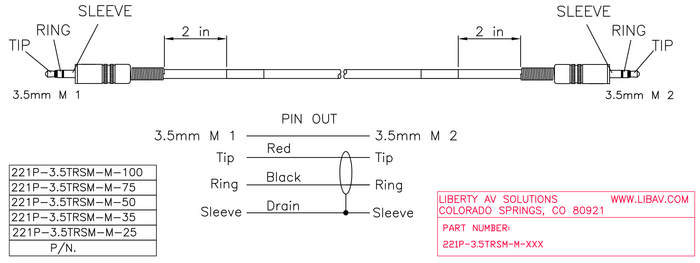 Liberty AV P221P-3.5TRSM-M-35 35' Of 3.5mm TRS Plenum Audio Cable In White