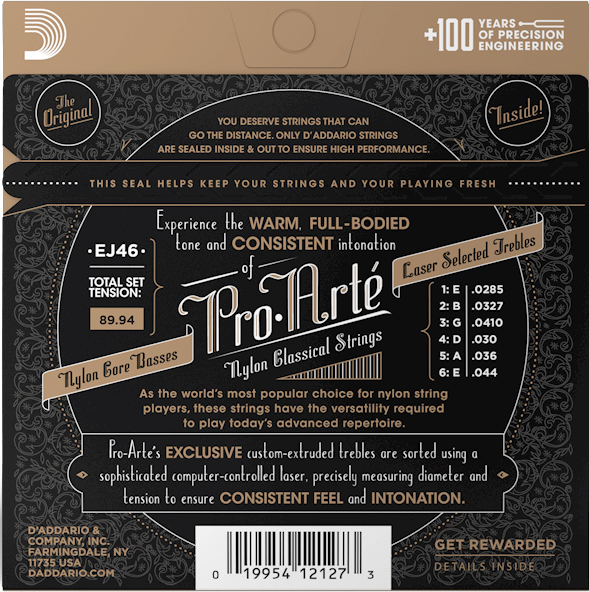 D`Addario EJ46 Hard Tension ProArte Silver Plated Wound Classical Guitar Strings