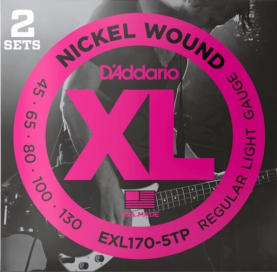 D`Addario EXL170-5TP 2 Pack Of Regular LIght Nickel Wound Long Scale 5-String Electric Bass Strings