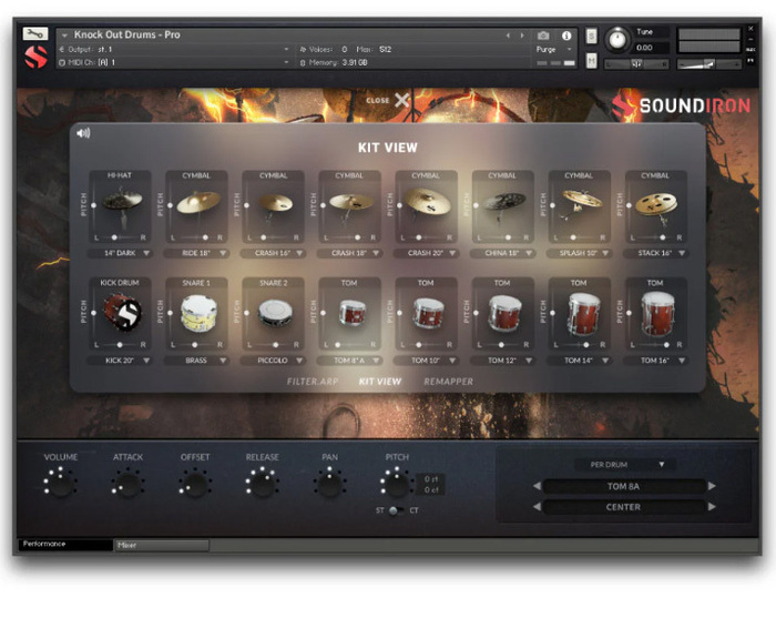 Soundiron Knockout Drums Hard-Hitting Customizable Drumkit [Virtual]