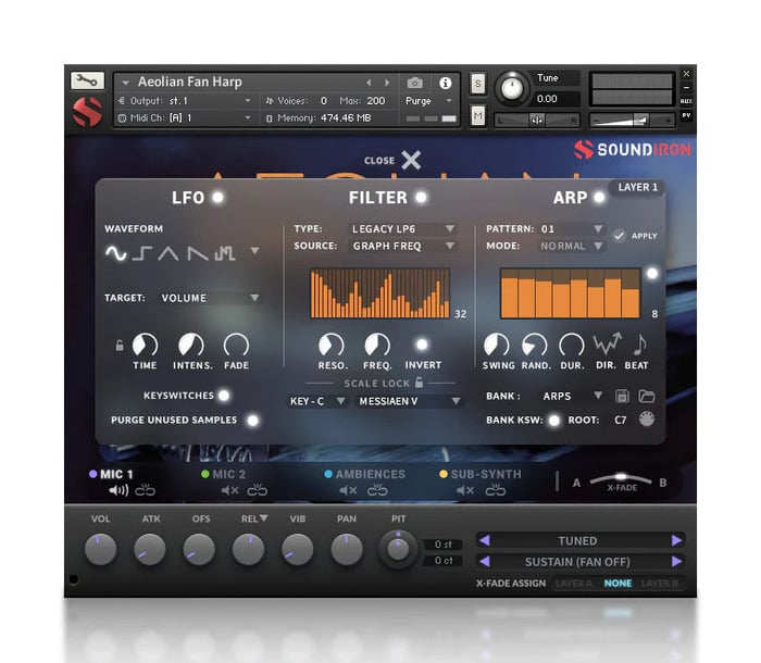 Soundiron Aeolian Fan Harp Unique Wind-Blown Steel-Stringed Zither [Virtual]