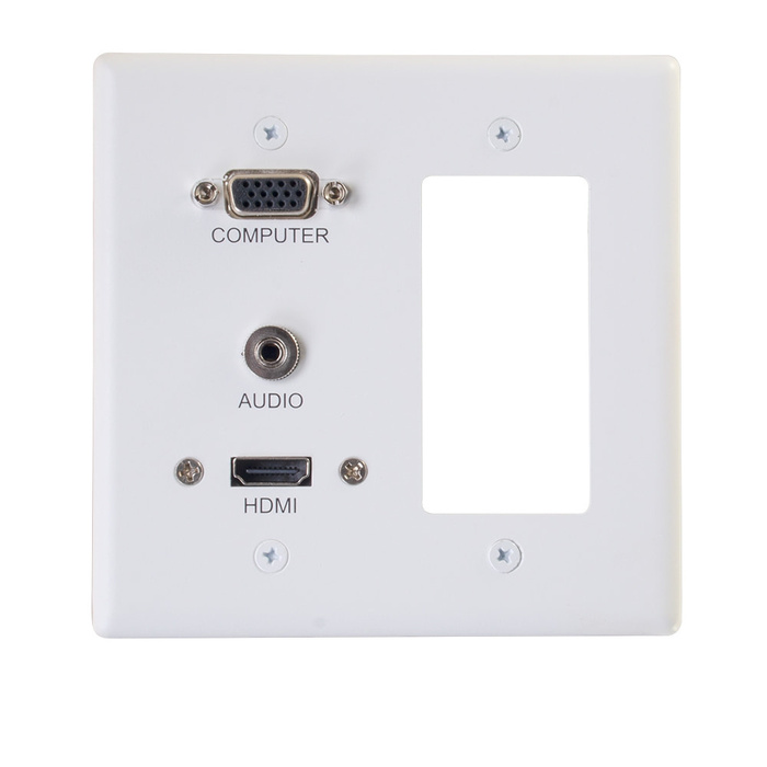 Cables To Go 39877 HDMI, VGA And 3.5mm Audio Pass Through Double Gang Wall Plate With One Decorative Cutout, White