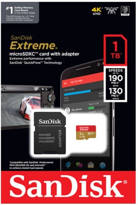 SanDisk SDSQXAV-1T00-AN6MA 1TB Extreme UHS-I MicroSDXC Memory Card With SD Adapter