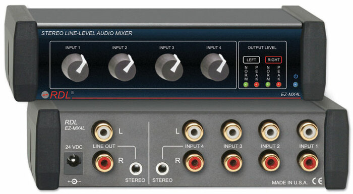 RDL EZ-MX4L Stereo Line-Level Audio Mixer, 4X1