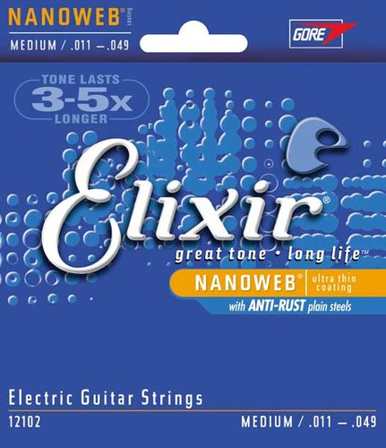 Elixir 12102 Medium Electric Guitar Strings With NANOWEB Coating