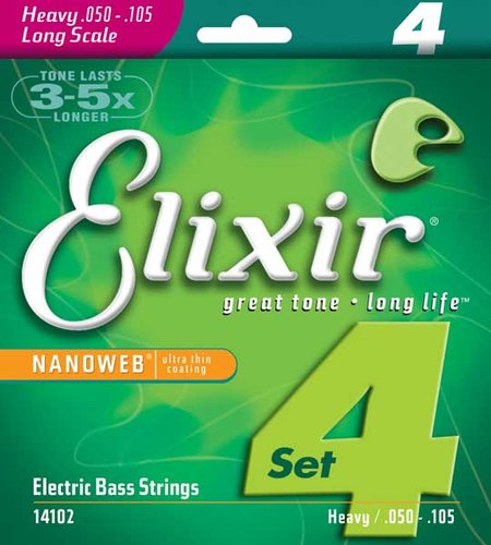 Elixir 14102 Heavy Long Scale Electric Bass Strings With NANOWEB Coating