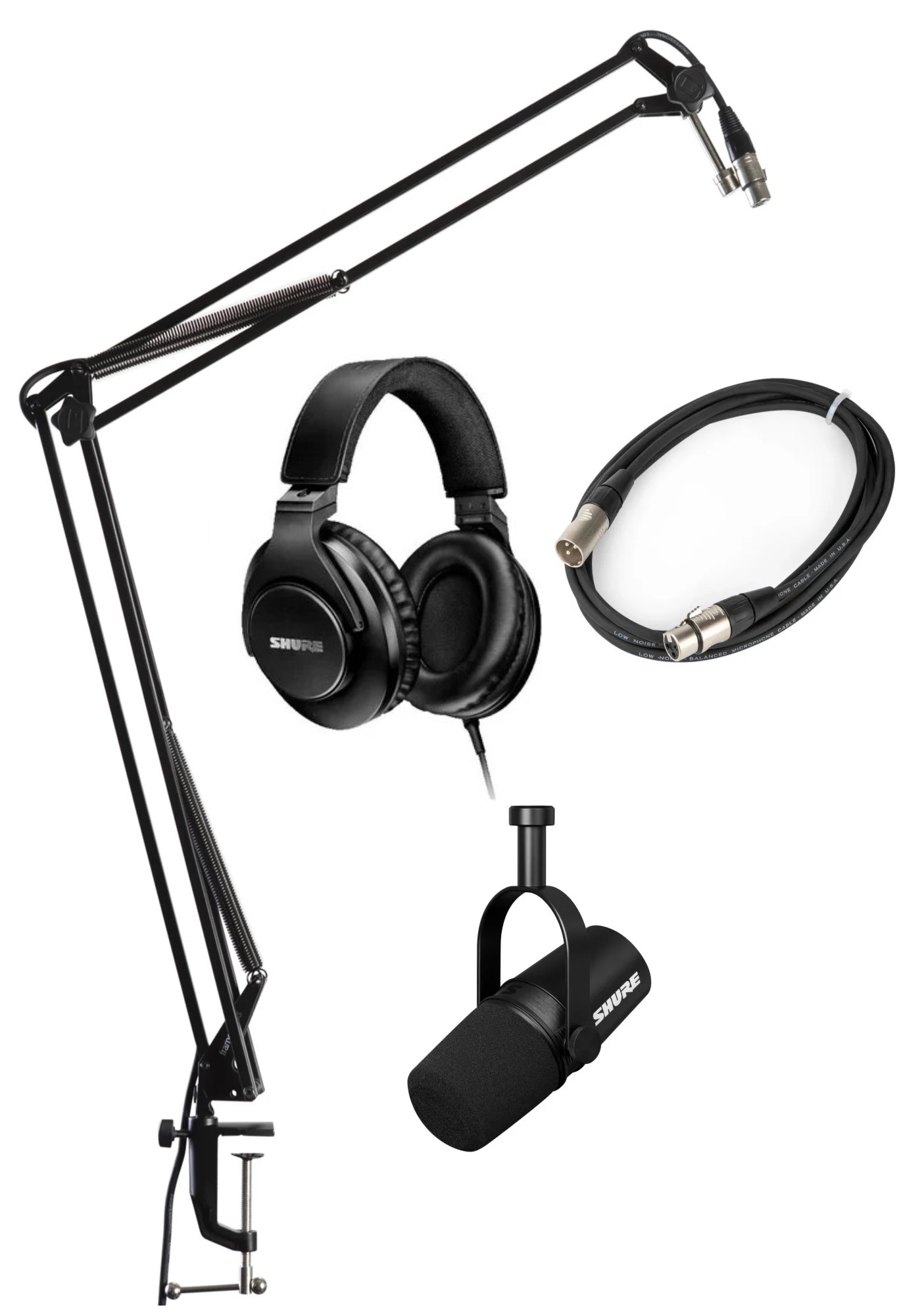 Shure MV7X Podcast Bundle MV7X Mic, XLR Cable, SRH440A Headphones, Gator  Desktop Boom