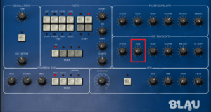 IK Multimedia Blau synthesizer with hold parameter outlined